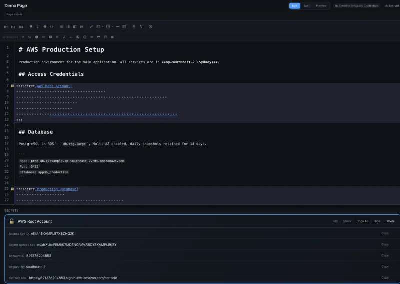 Claspt showing locked passwords and credentials inside notes